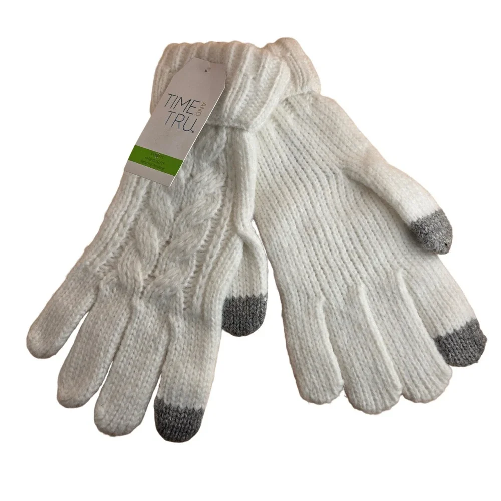 Time and Tru Cable Knit Touchscreen Gloves Winter White One Size